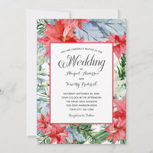 Invitation Poinsettia Rouge Chaque Fleur d'Hiver Verte Mariag