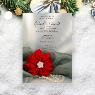 Invitation Poinsettia rouge et perles sur le mariage d'hiver