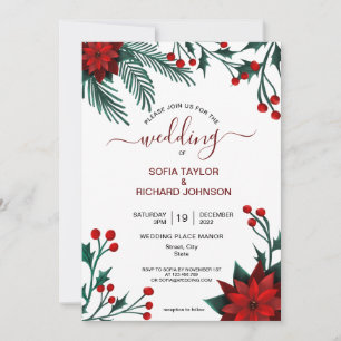 Invitation Poinsettia Rouge Floral Noël Aquarelle Mariage