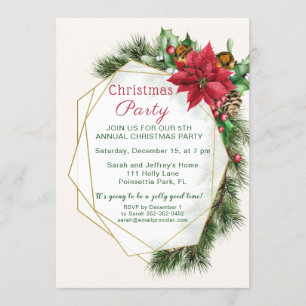 Invitation Poinsettia, sainte, fête de Noël de pin