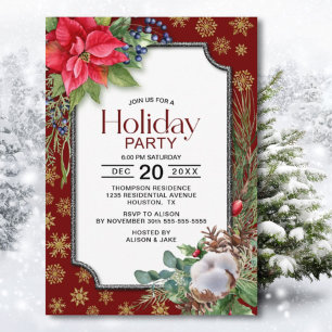 Invitation Poinsettia Snowflakes