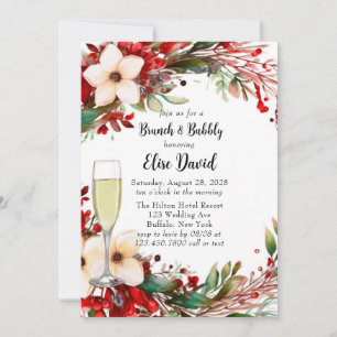 Invitation Poinsettia Wreath Noël Brunch & Bubbly