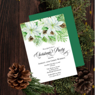 Invitation Poinsettias blanches   Fête de Noël Pinecones Pine