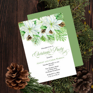 Invitation Poinsettias blanches   Fête de Noël Pinecones Pine