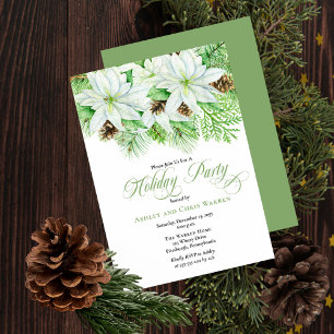 Invitation Poinsettias blanches   Pinecones Pine Fête