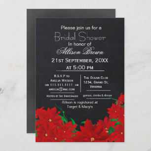Invitation poinsettias en tableau noir hiver douche nuptiale
