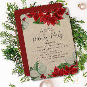 Invitation Poinsettias Kraft de Noël d'entreprise personnalis