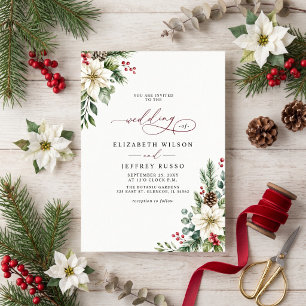 Invitation Poinsettias Pommes de pin Mariage botanique de Noë