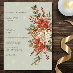 Invitation Poinsettias Rouges et Ivoire dans la Neige sur un 
