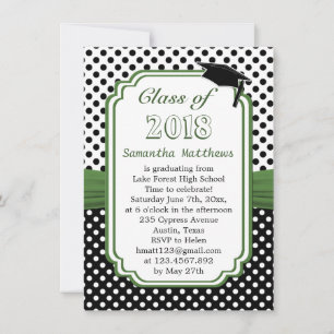 Invitation Point de polka noir blanc, casquette de mortier