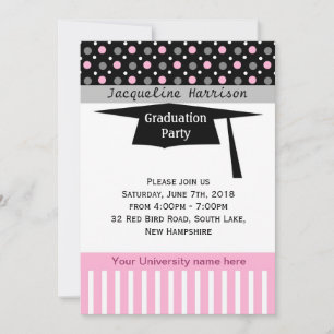 Invitation Point de polka noir, rose, blanc, mortier Graduati