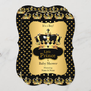Invitation Point de polka or noir Baby shower Prince