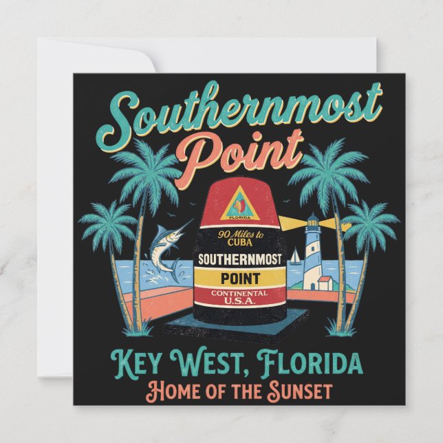Invitation Point le plus méridional Key West ambiance rétro t (Devant)