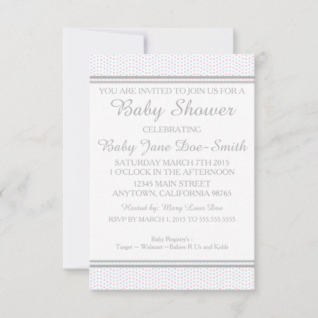 Invitation Point Polka clair rose et bleu (Devant)