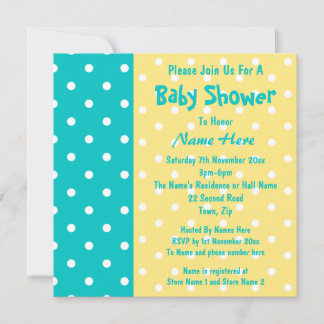 Invitation Point Polka turquoise et jaune, Baby shower person