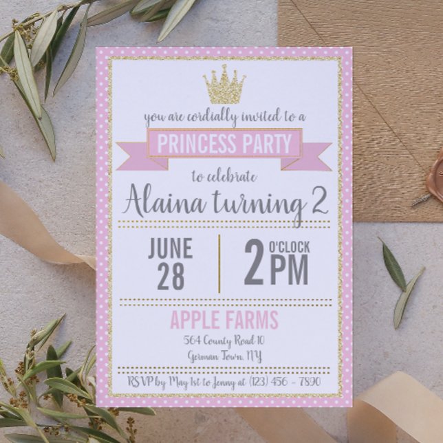 Invitation Pointe rose et Parties scintillant princesse Anniv (Créateur téléchargé)