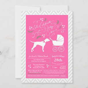 Invitation Pointer Chien Baby shower fille rose