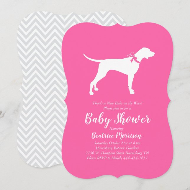 Invitation Pointer Chien Baby shower fille rose (Devant / Derrière)