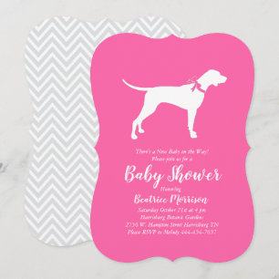 Invitation Pointer Chien Baby shower fille rose