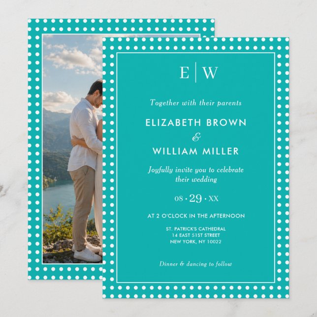 Invitation Points blancs sur sarcelle – Mariage personnalisé (Devant / Derrière)