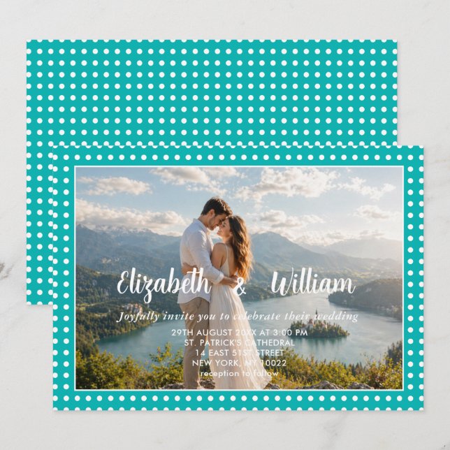 Invitation Points blancs sur sarcelle – Mariage personnalisé (Devant / Derrière)