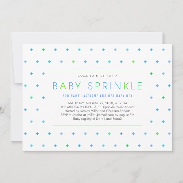 Invitation Points Bleus Garçon Moderne Propre Baby Sprinkle I (Devant)