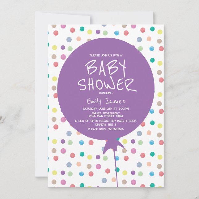 Invitation Points colorés baby shower Ballons (Devant)