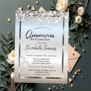 Invitation Points Confetti Argent Balloons Cadre Quinceañera