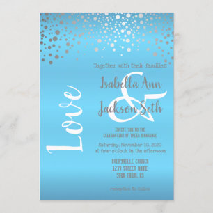 Invitation Points Confetti Bleu Bébé et Argent