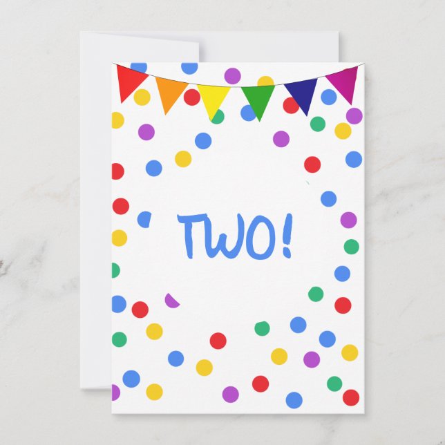 Invitation Points Confetti colorés 2e anniversaire de fête En (Devant)