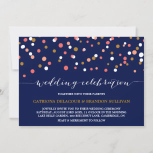 Invitation Points Confetti Corail & Or   Mariage de marine