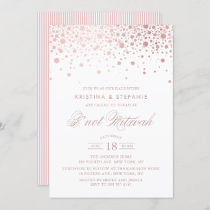 Invitation Points Confetti Faux Roses Gold Foil B'not Mitzvah