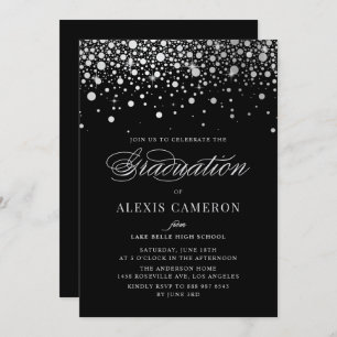 Invitation Points Confetti Faux Silver Foil Black Graduation