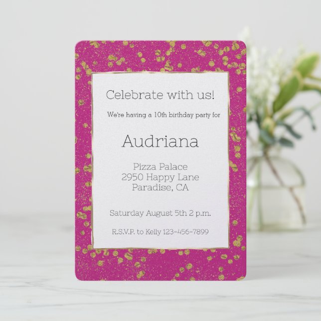 Invitation Points Confetti Glitzy Rose Or Étincelle (Debout devant)