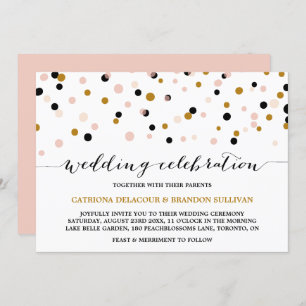 Invitation Points Confetti Noir, Noir et Noir Mariage moderne