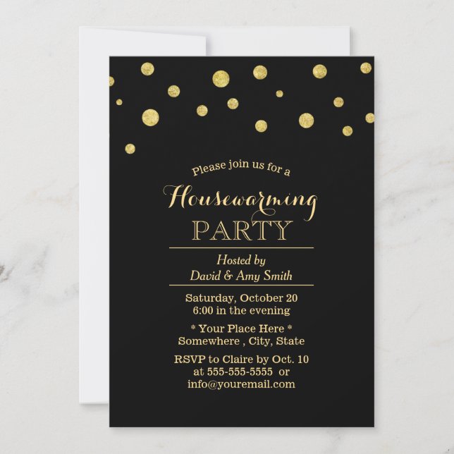 Invitation Points Confetti Noir & Or Chic (Devant)