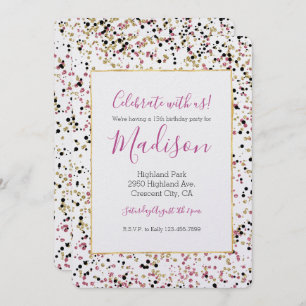Invitation Points Confetti Noir Rose Or Glitzy Anniversaire