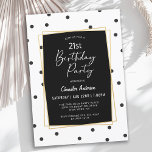 Invitation Points Confetti noirs et blancs 21e fête d'anniver<br><div class="desc">Une élégante invitation contemporaine à la fête du 21e anniversaire avec un style contemporain branché, ce design présente des pois confettis éparpillés en noir sur un arrière - plan blanc. Un cadre double doré avec un élégant arrière - plan noir entoure le texte. Jolie écriture manuscrite type visage épelle "fête...</div>