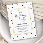 Invitation Points Confetti noirs et blancs 21e fête d'anniver<br><div class="desc">Dans un style contemporain branché, ce design d'invitation à la fête de 21 ans présente des pois confettis éparpillés en noir sur un arrière - plan blanc. Un cadre double doré avec un arrière - plan blanc propre entoure le texte dans un style simple. Jolie écriture manuscrite type visage épelle...</div>