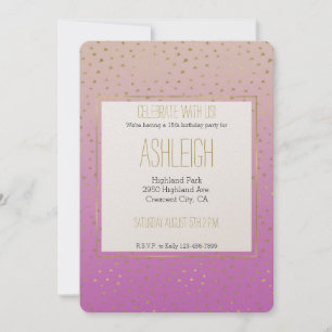 Invitation Points Confetti Ombre Or Peach Rose Anniversaire