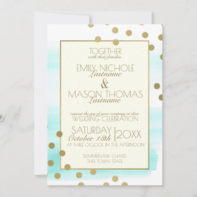 Invitation Points Confetti Or et Mariage Aquarelle (Devant)