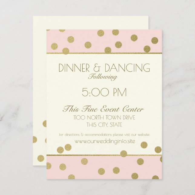 Invitation Points Confetti Or Ivoire et Réception rose (Devant / Derrière)
