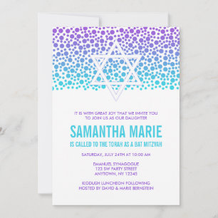 Invitation Points Confetti Purple Bat mitzvah Turquoise