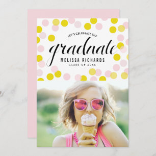 Invitation Points Confetti rose et jaune - Diplôme photo