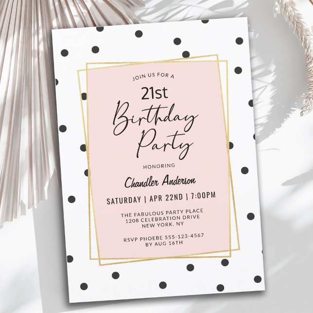 Invitation Points Confetti rose et noir 21e anniversaire (This invitation can be edited for ANY age!)