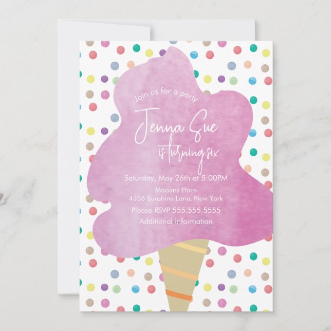 Invitation Points d'aquarelle Cotton Candy Carnaval (Devant)