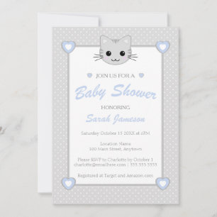 Invitation Points de Baby shower d'animaux de chats Kawaii Bl
