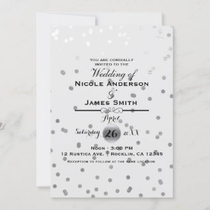 Invitation Points de confettis argentés élégants pour mariage
