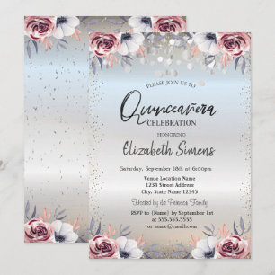 Invitation Points de confettis argentés Fleurs argentées Quin