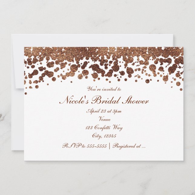 Invitation Points de confettis blanc et bronze Glamour Shimme (Devant)